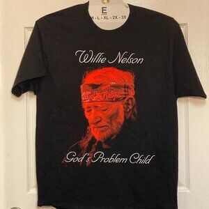 Willie Nelson original Franks Bros' print Tee Shirt. God's Problem Child Print
